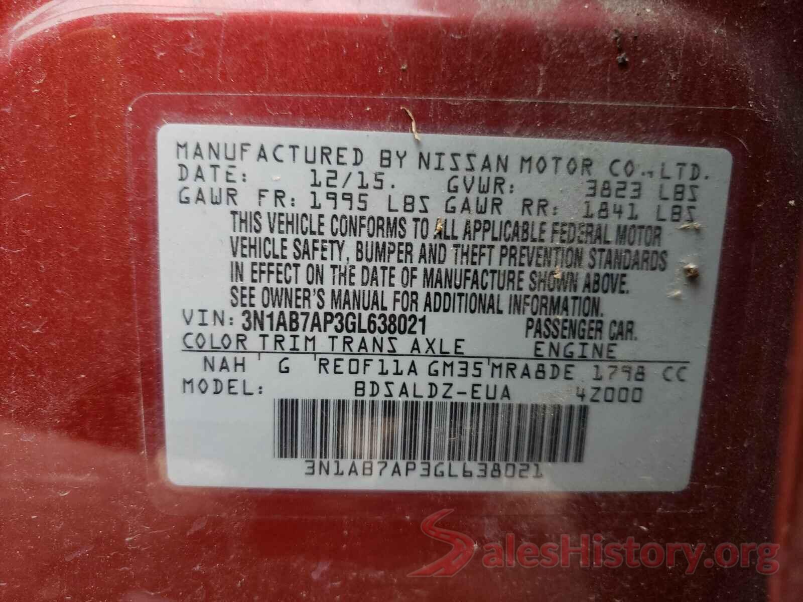 3N1AB7AP3GL638021 2016 NISSAN SENTRA