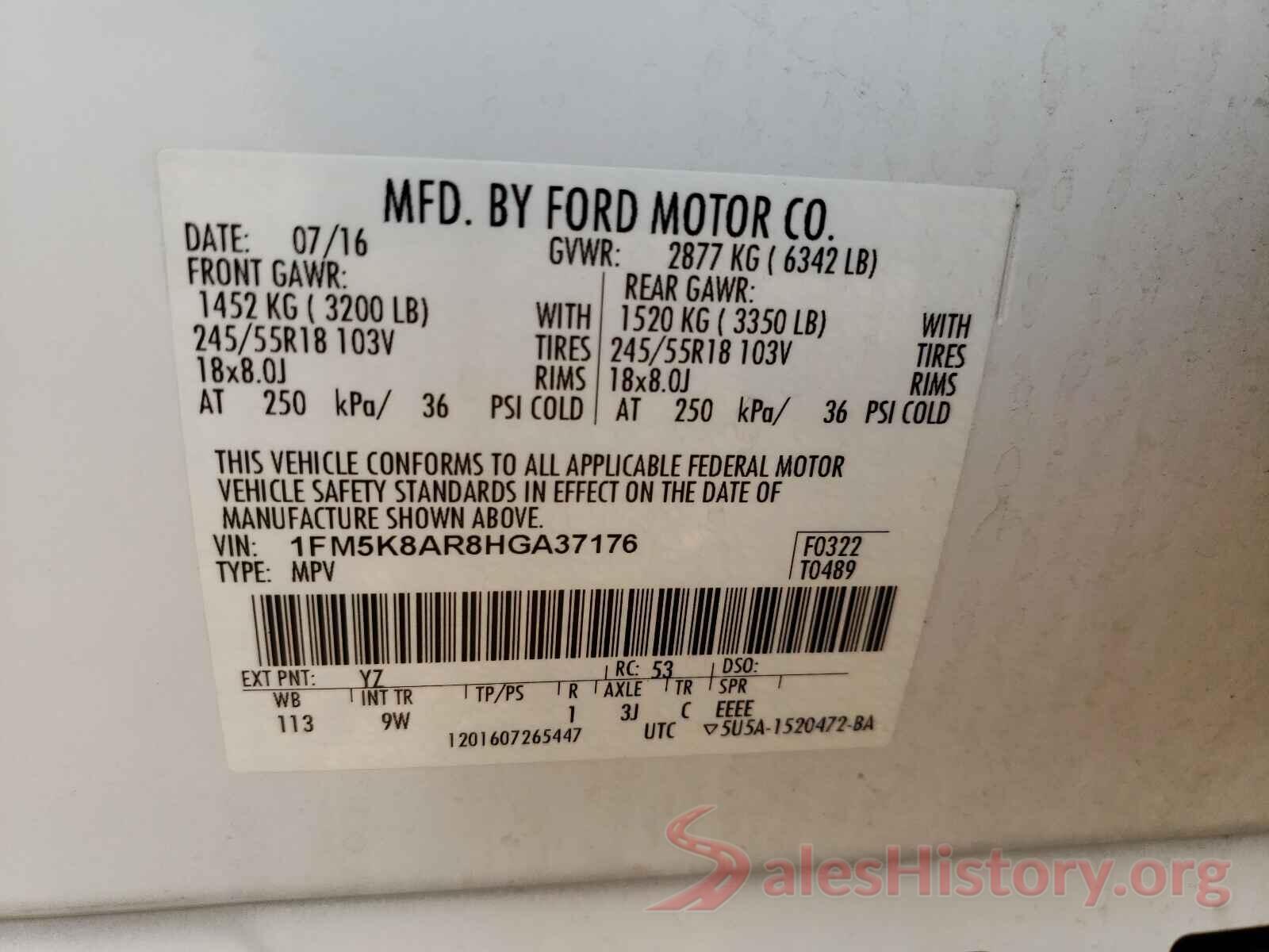 1FM5K8AR8HGA37176 2017 FORD EXPLORER