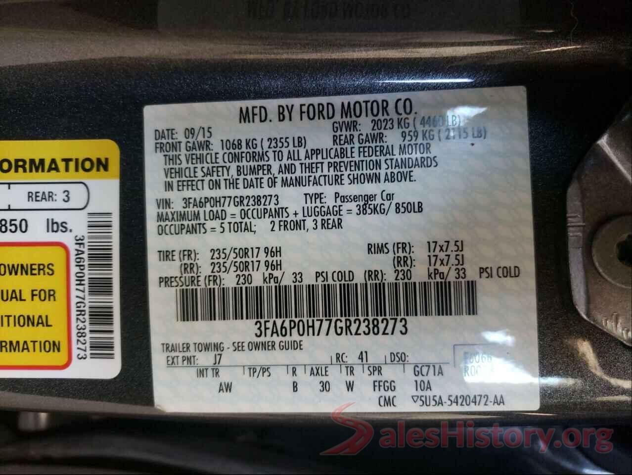 3FA6P0H77GR238273 2016 FORD FUSION