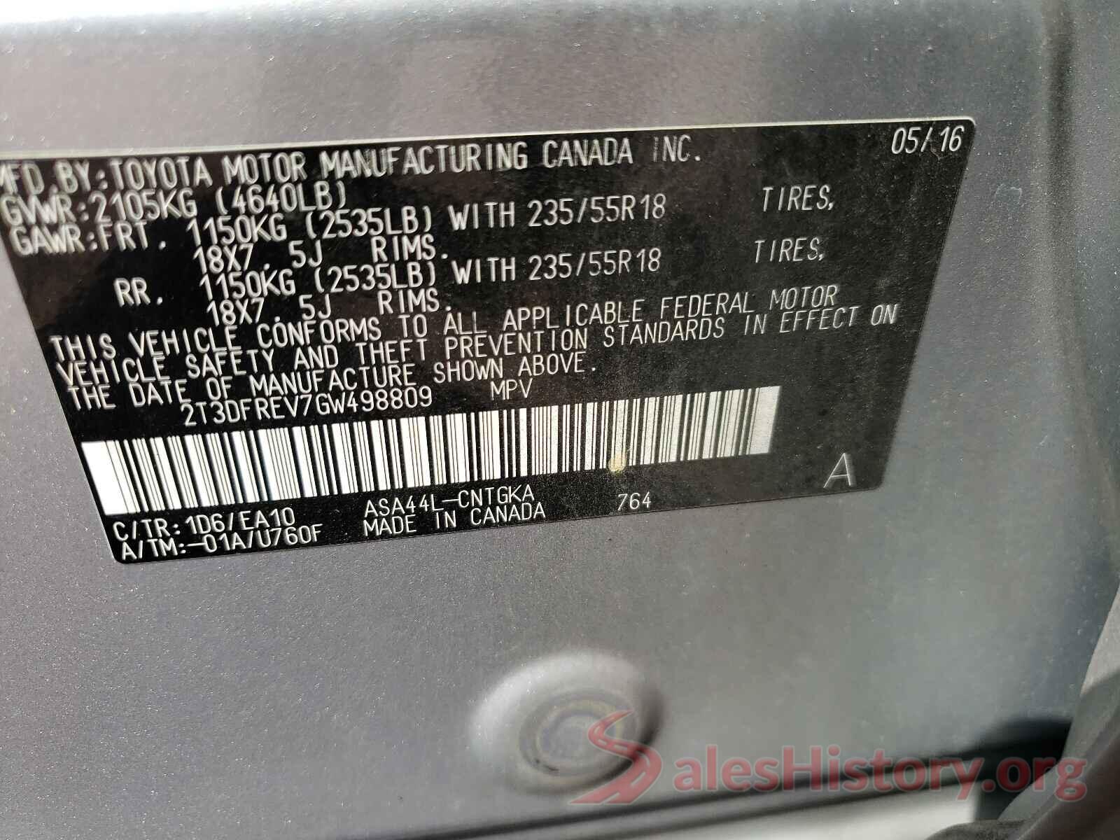 2T3DFREV7GW498809 2016 TOYOTA RAV4