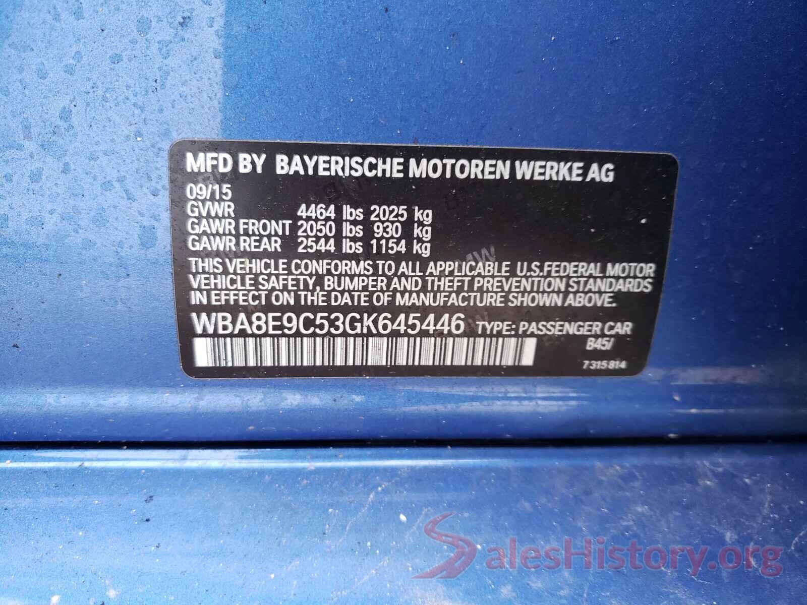 WBA8E9C53GK645446 2016 BMW 3 SERIES