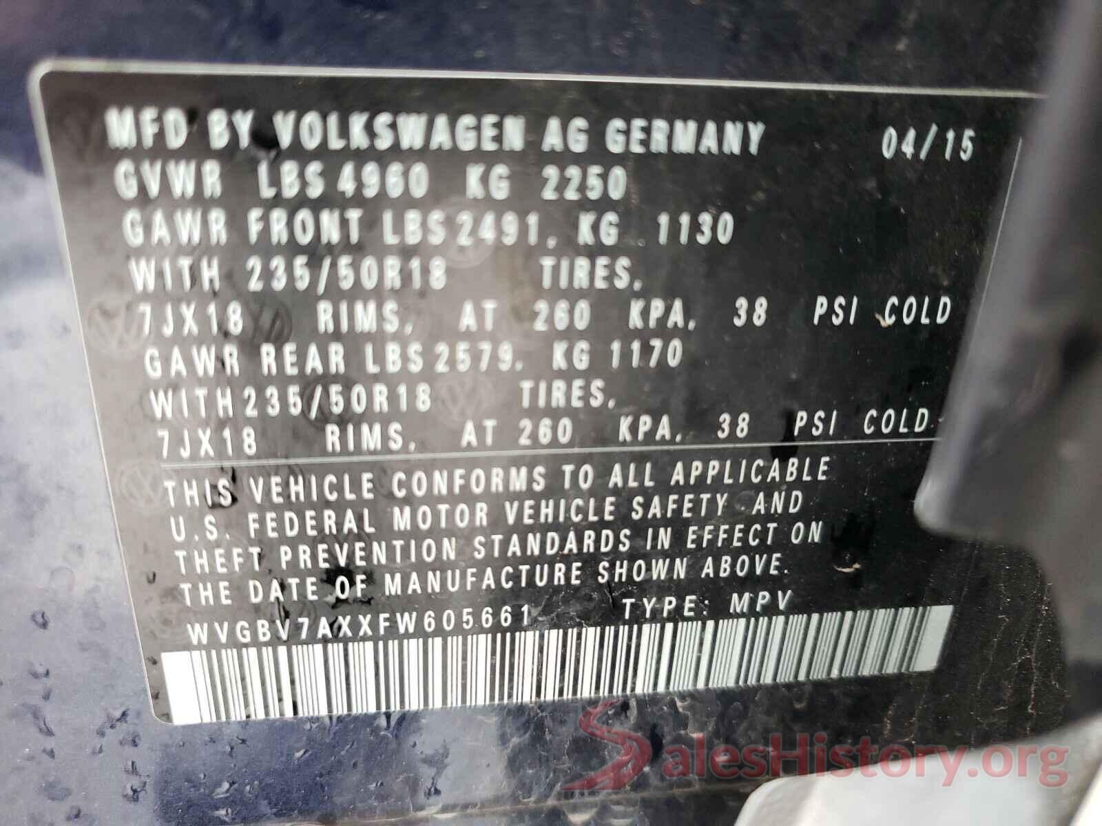 WVGBV7AXXFW605661 2015 VOLKSWAGEN TIGUAN