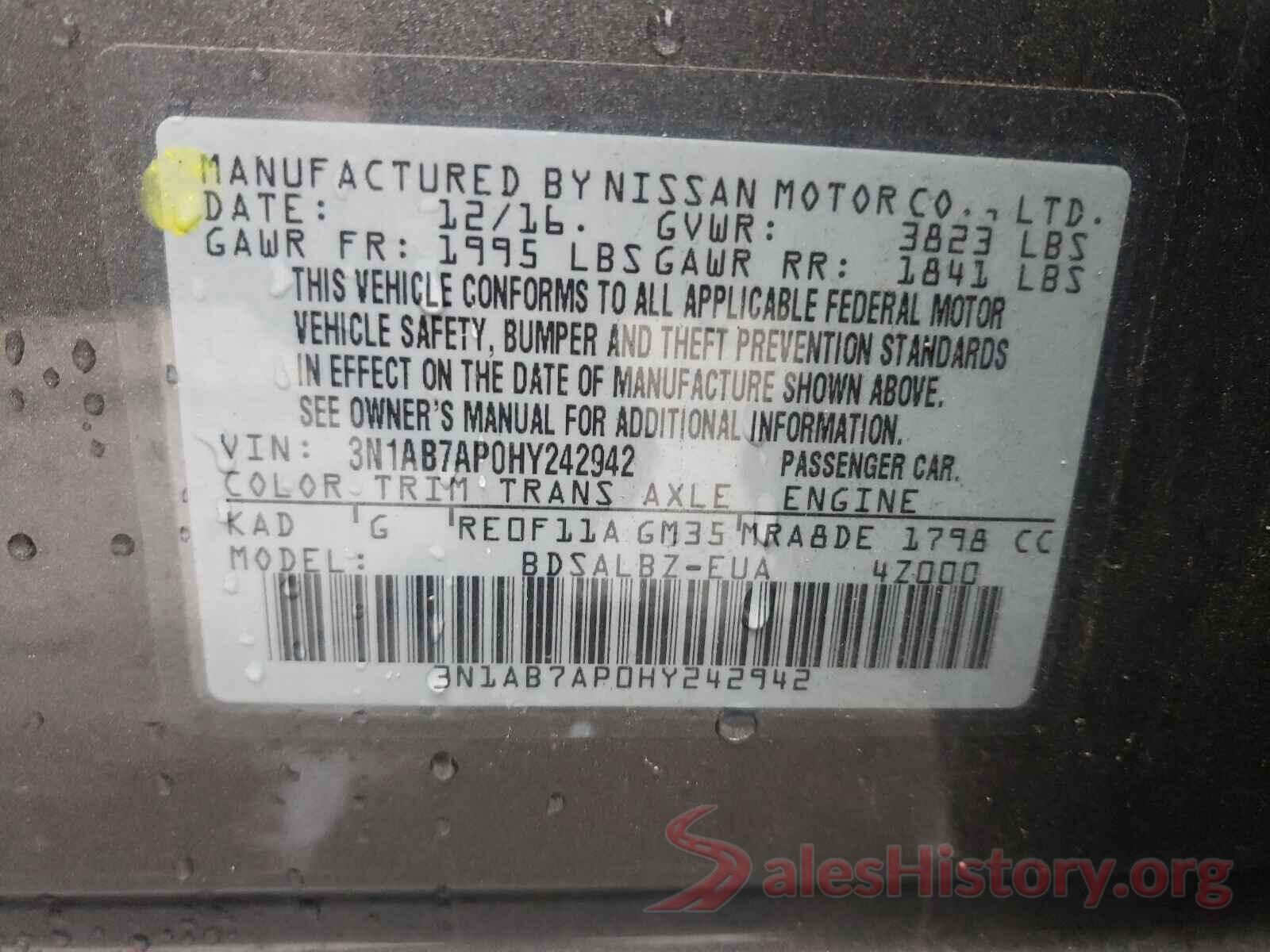 3N1AB7AP0HY242942 2017 NISSAN SENTRA