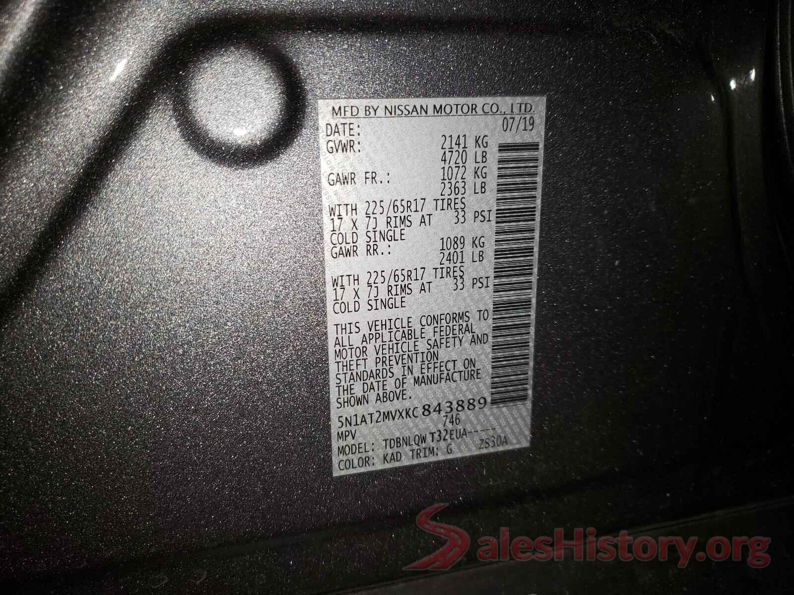 5N1AT2MVXKC843889 2019 NISSAN ROGUE