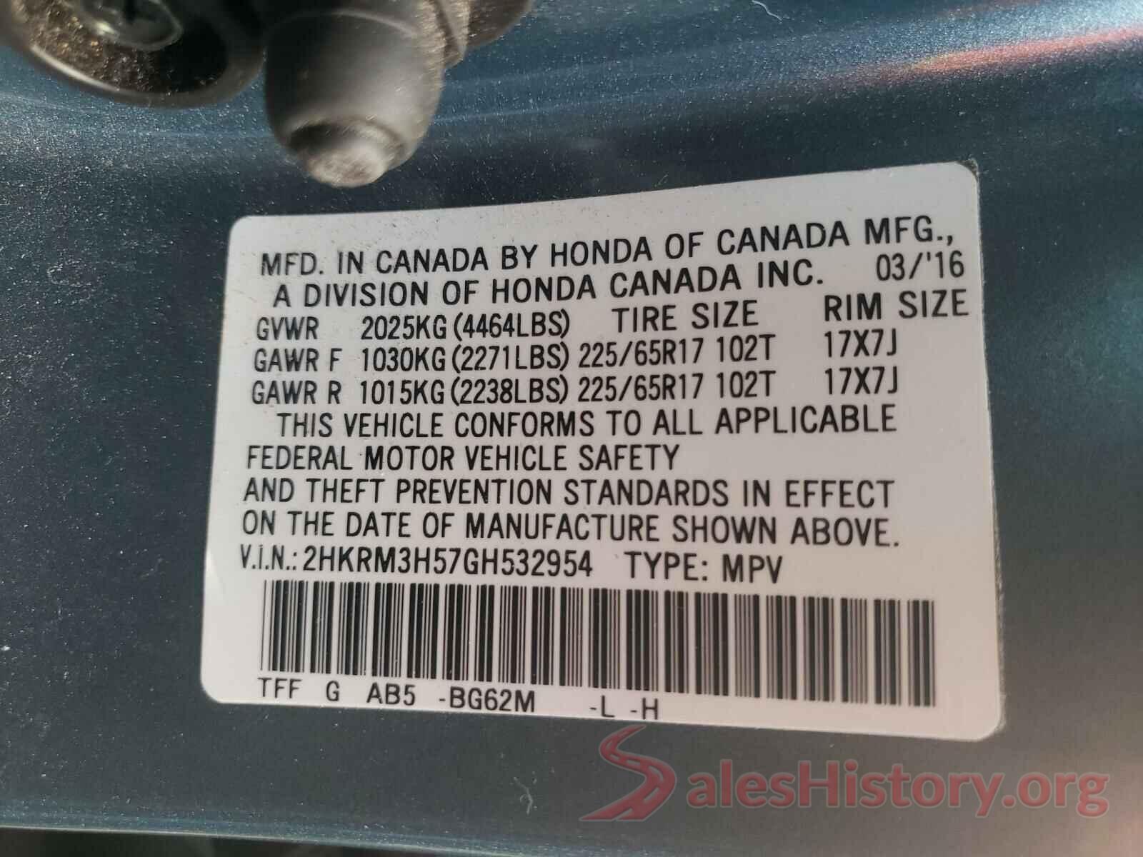 2HKRM3H57GH532954 2016 HONDA CRV