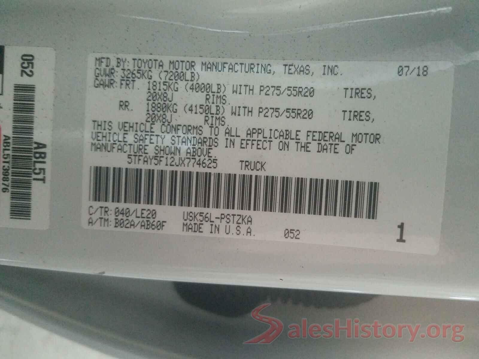 5TFAY5F12JX774625 2018 TOYOTA TUNDRA