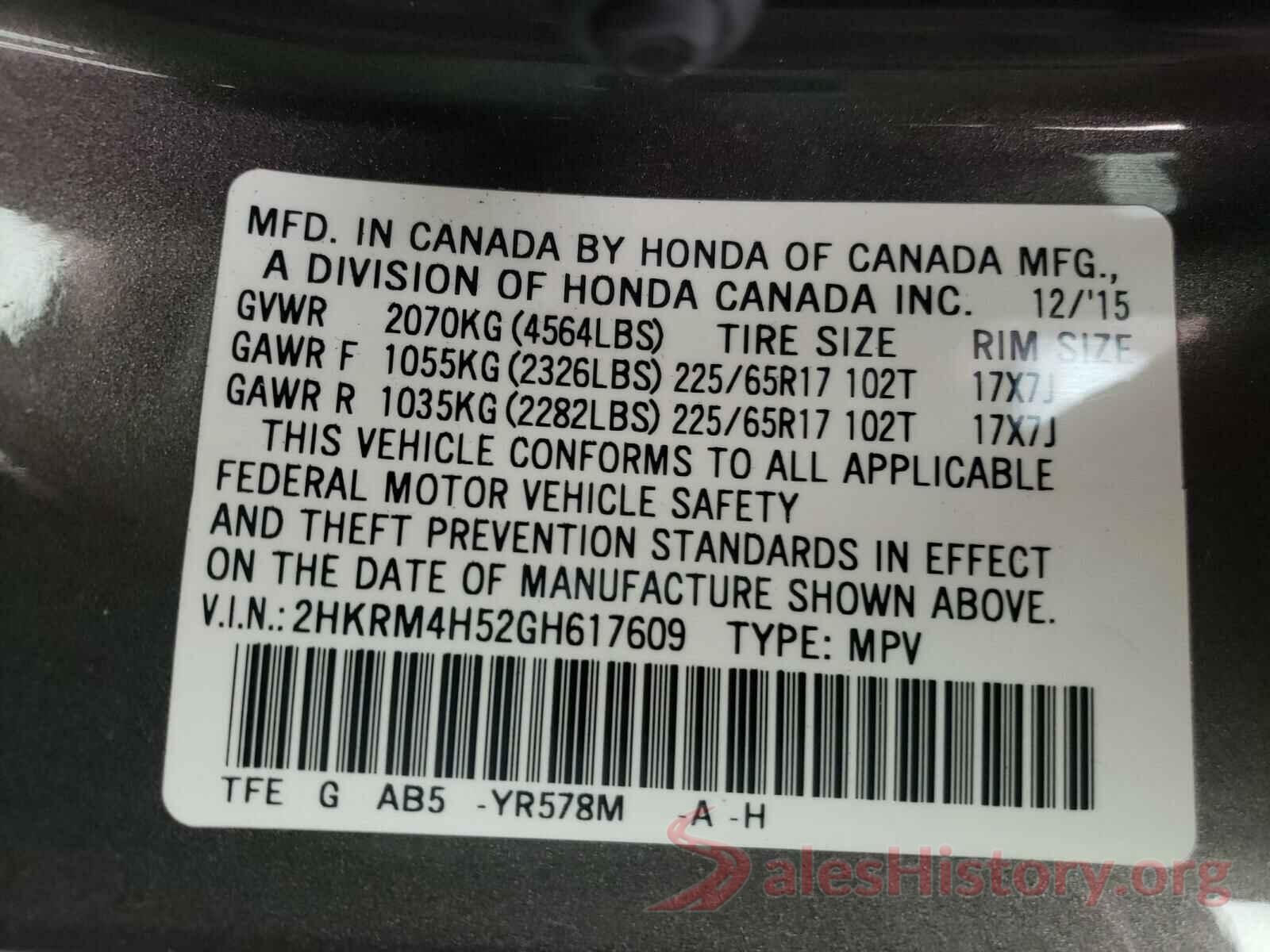 2HKRM4H52GH617609 2016 HONDA CRV