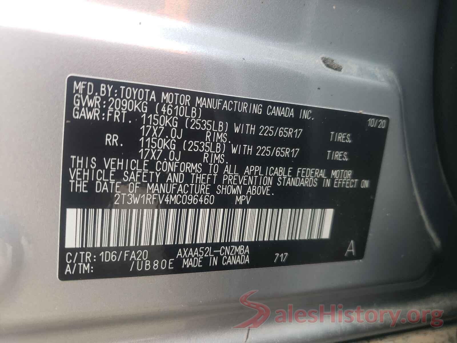 2T3W1RFV4MC096460 2021 TOYOTA RAV4