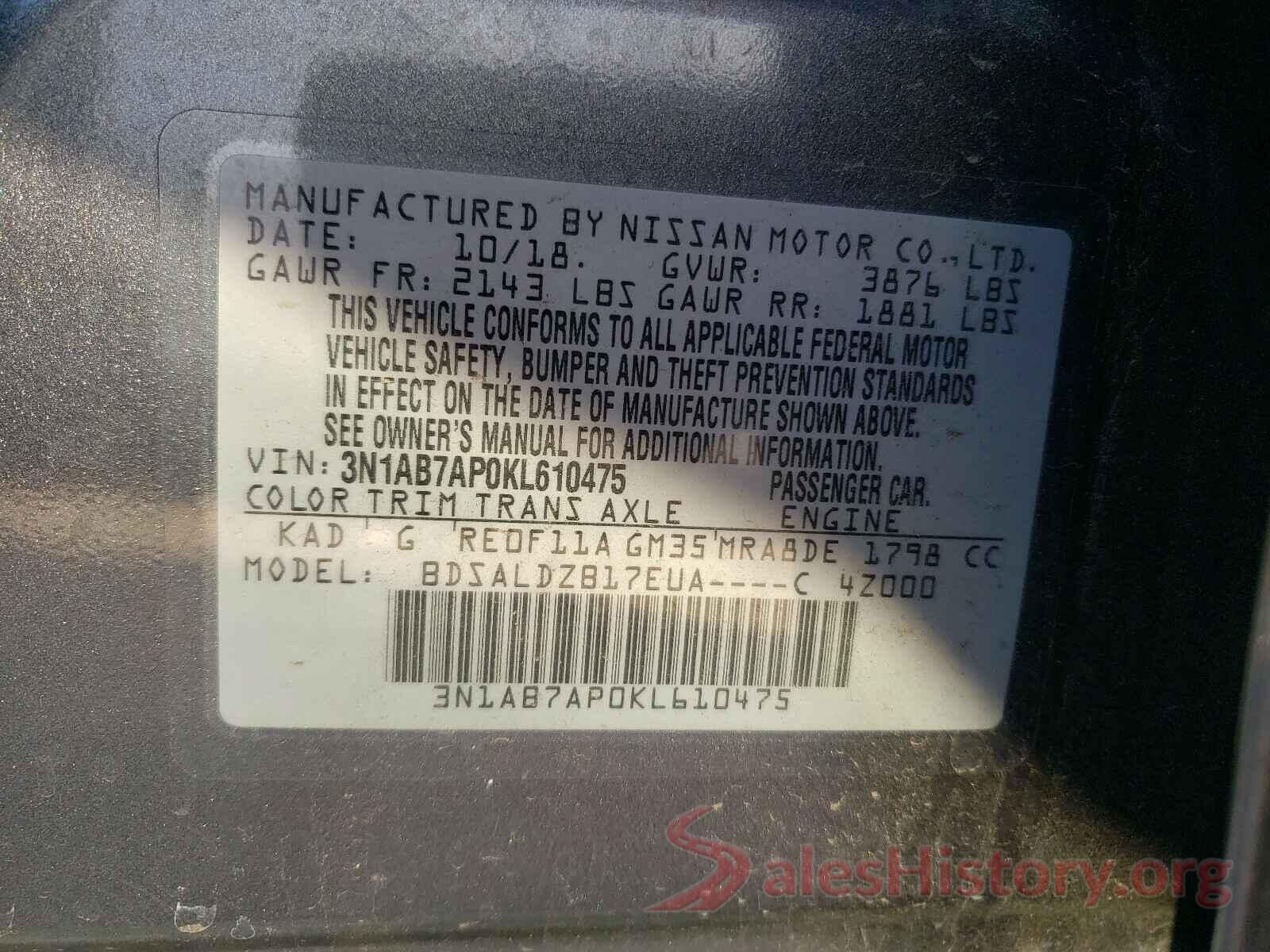 3N1AB7AP0KL610475 2019 NISSAN SENTRA