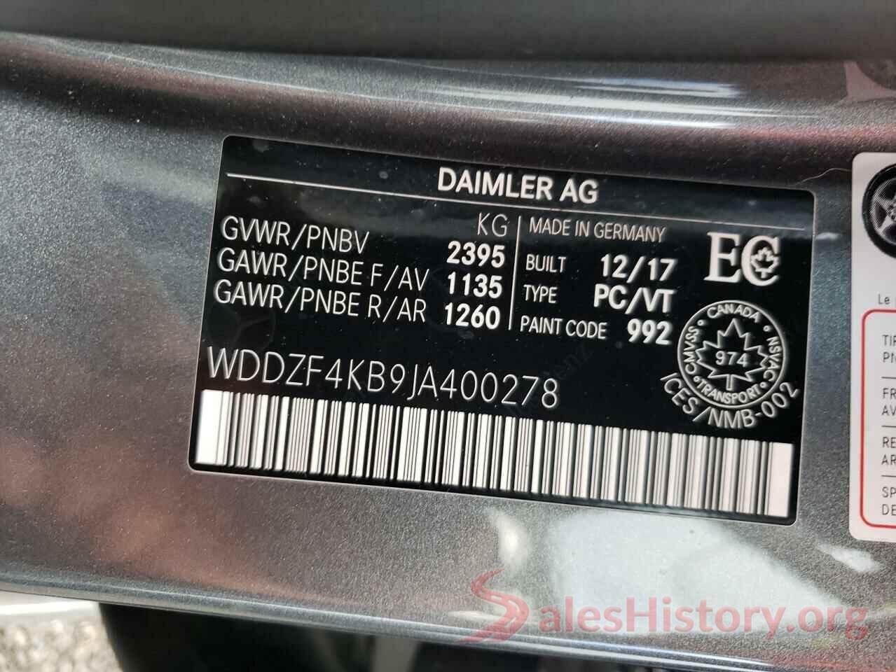 WDDZF4KB9JA400278 2018 MERCEDES-BENZ E-CLASS