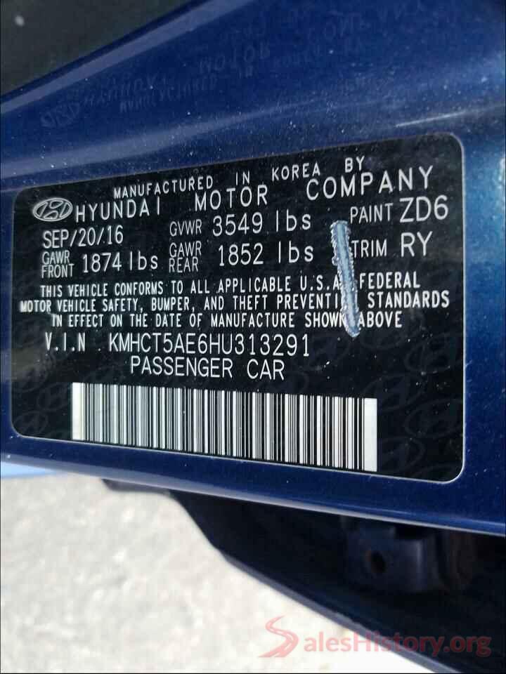 KMHCT5AE6HU313291 2017 HYUNDAI ACCENT