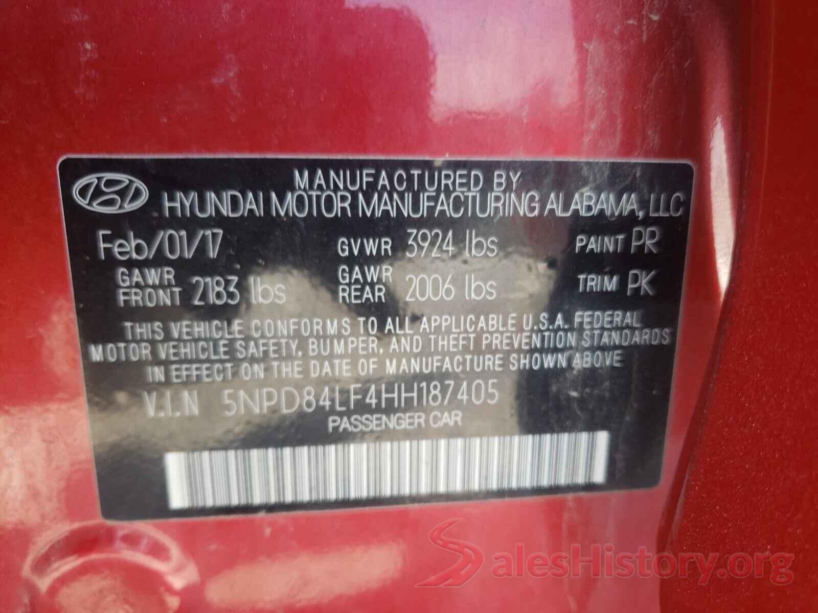 5NPD84LF4HH187405 2017 HYUNDAI ELANTRA