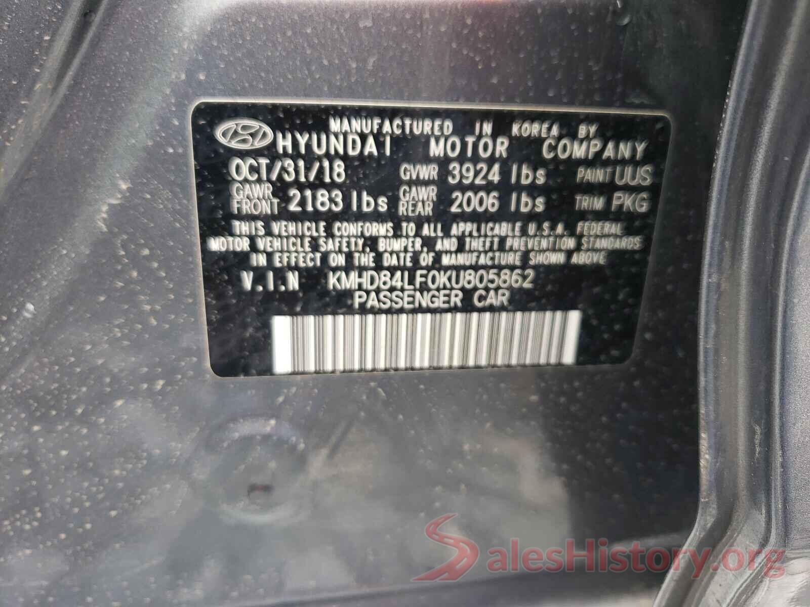 KMHD84LF0KU805862 2019 HYUNDAI ELANTRA