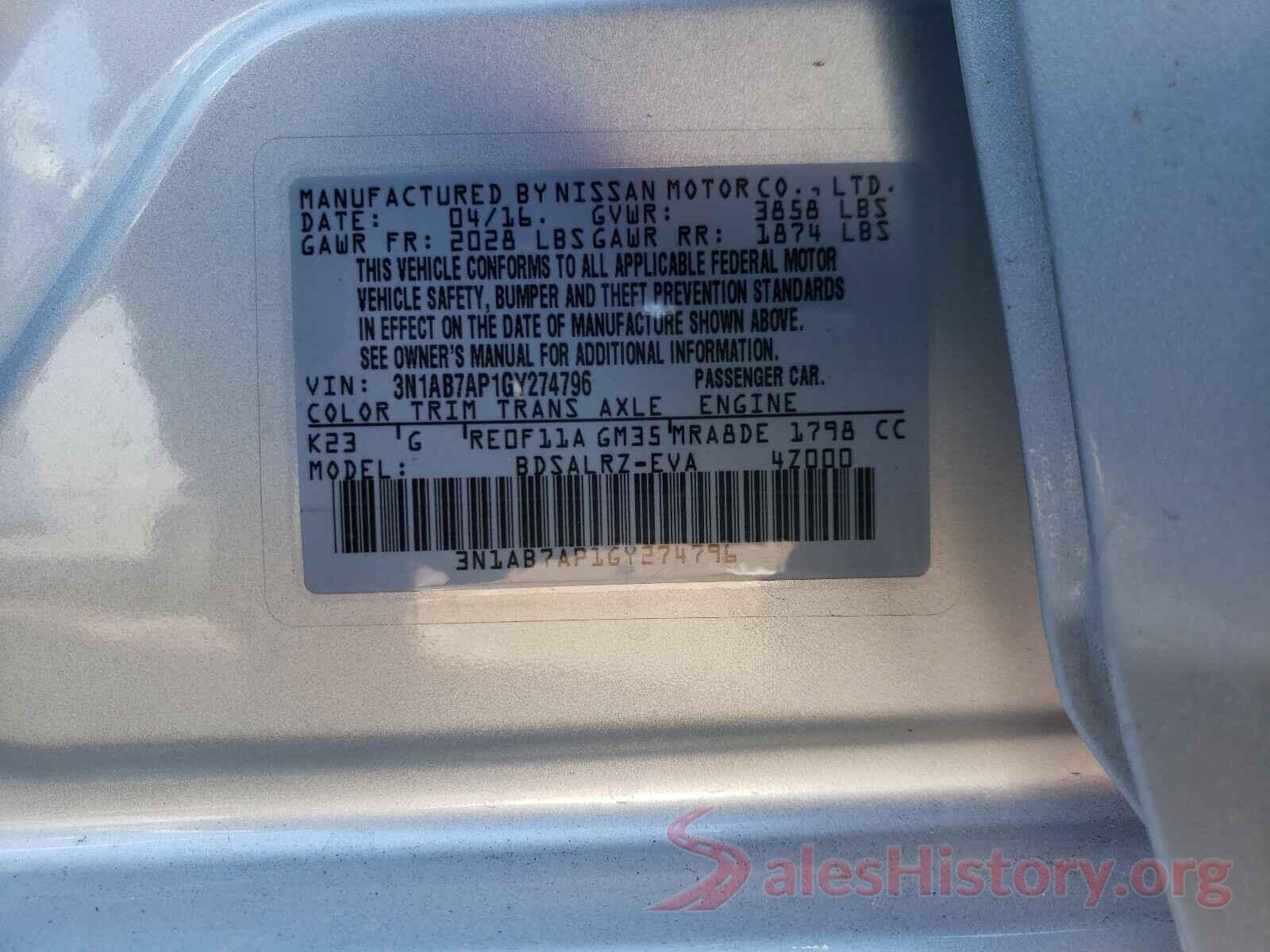 3N1AB7AP1GY274796 2016 NISSAN SENTRA