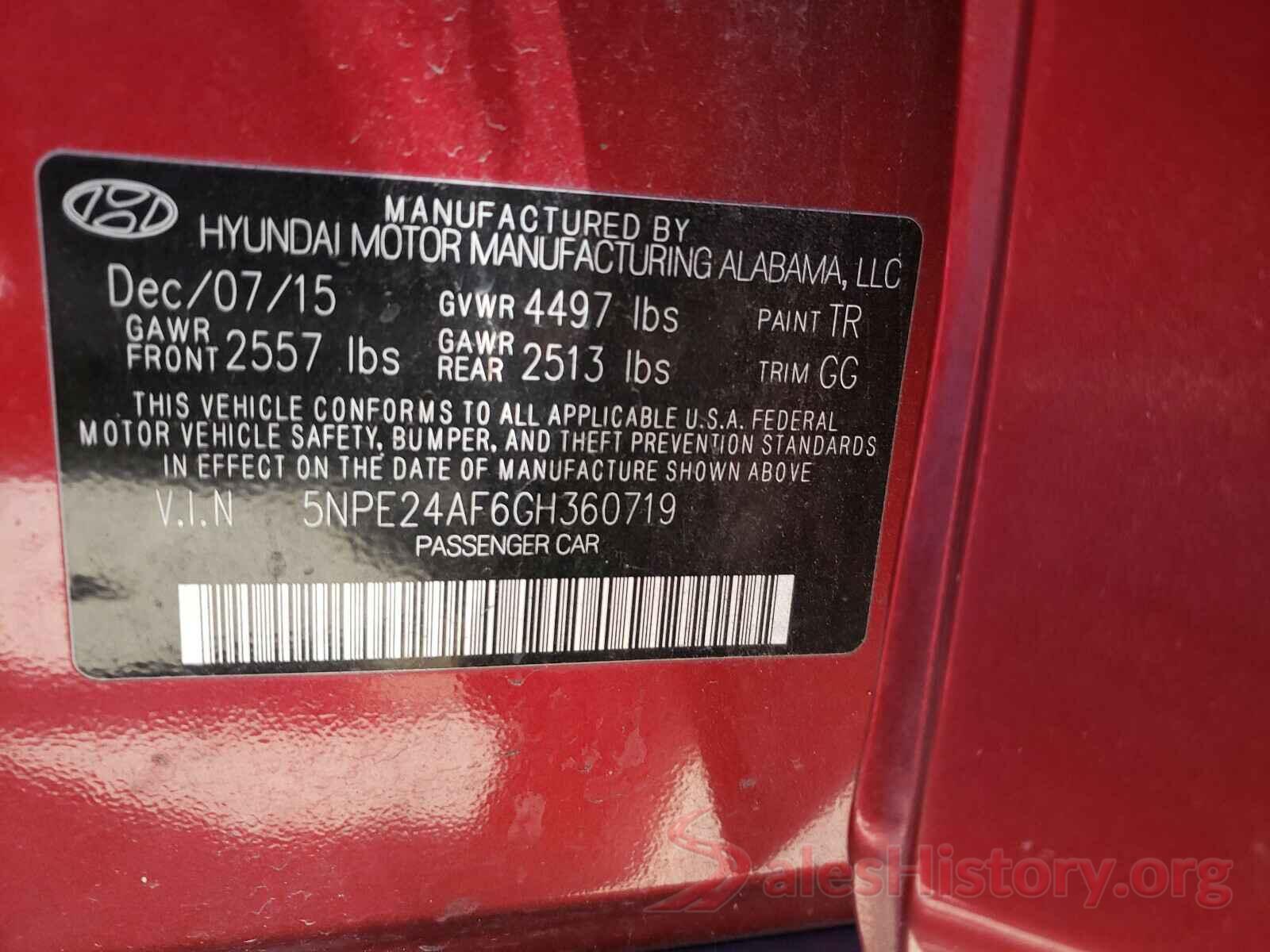 5NPE24AF6GH360719 2016 HYUNDAI SONATA