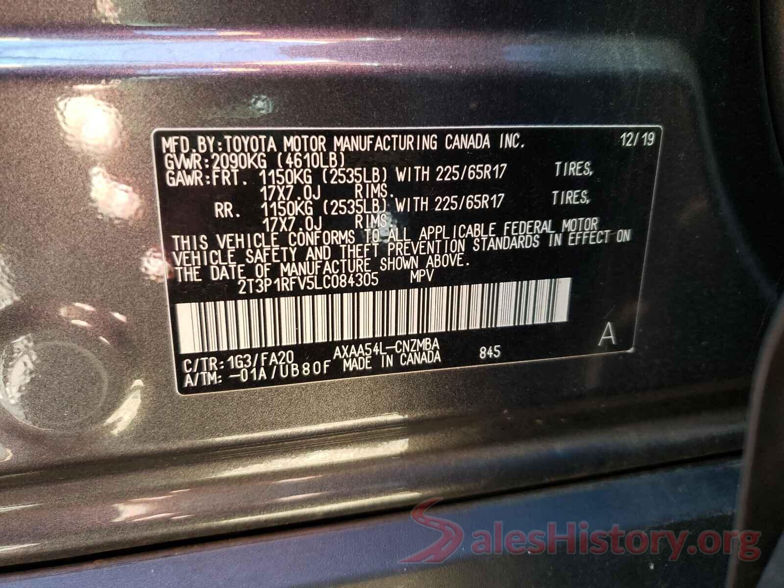 2T3P1RFV5LC084305 2020 TOYOTA RAV4