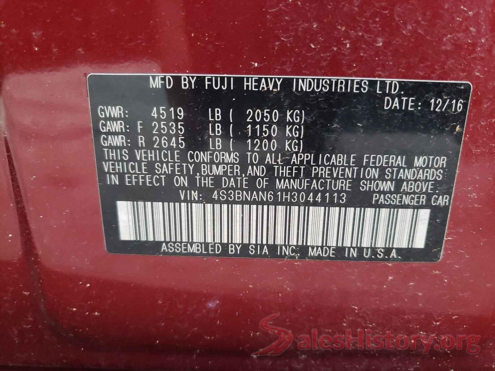 4S3BNAN61H3044113 2017 SUBARU LEGACY