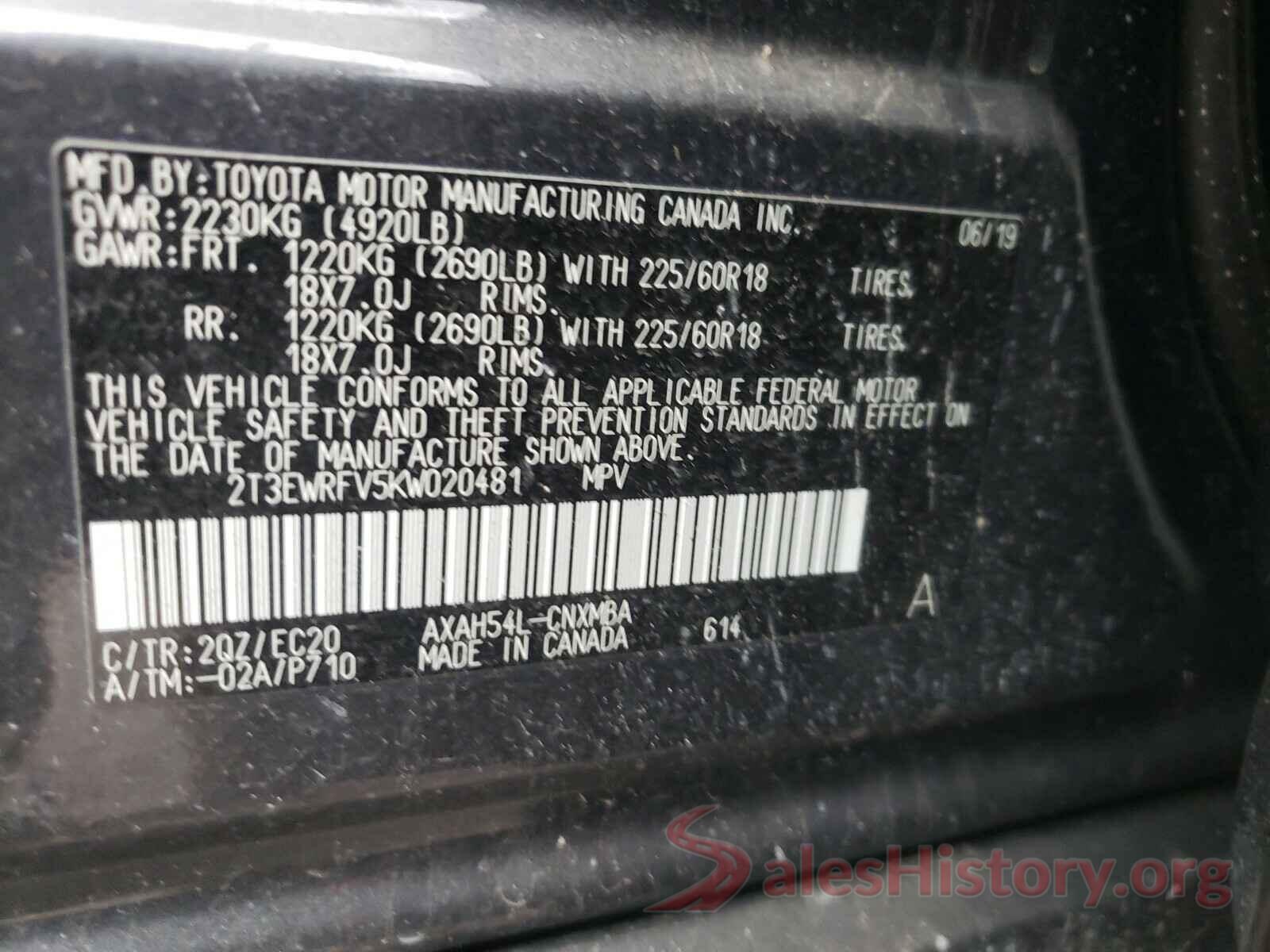 2T3EWRFV5KW020481 2019 TOYOTA RAV4