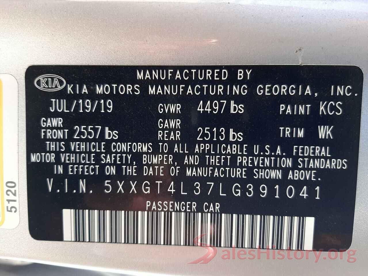 5XXGT4L37LG391041 2020 KIA OPTIMA