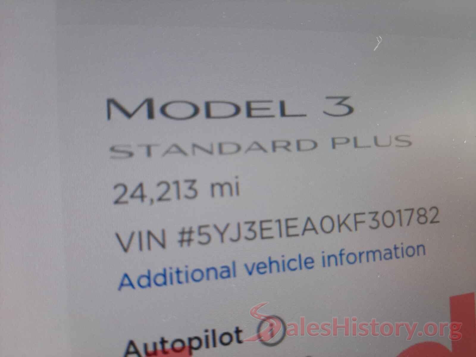 5YJ3E1EA0KF301782 2019 TESLA MODEL 3