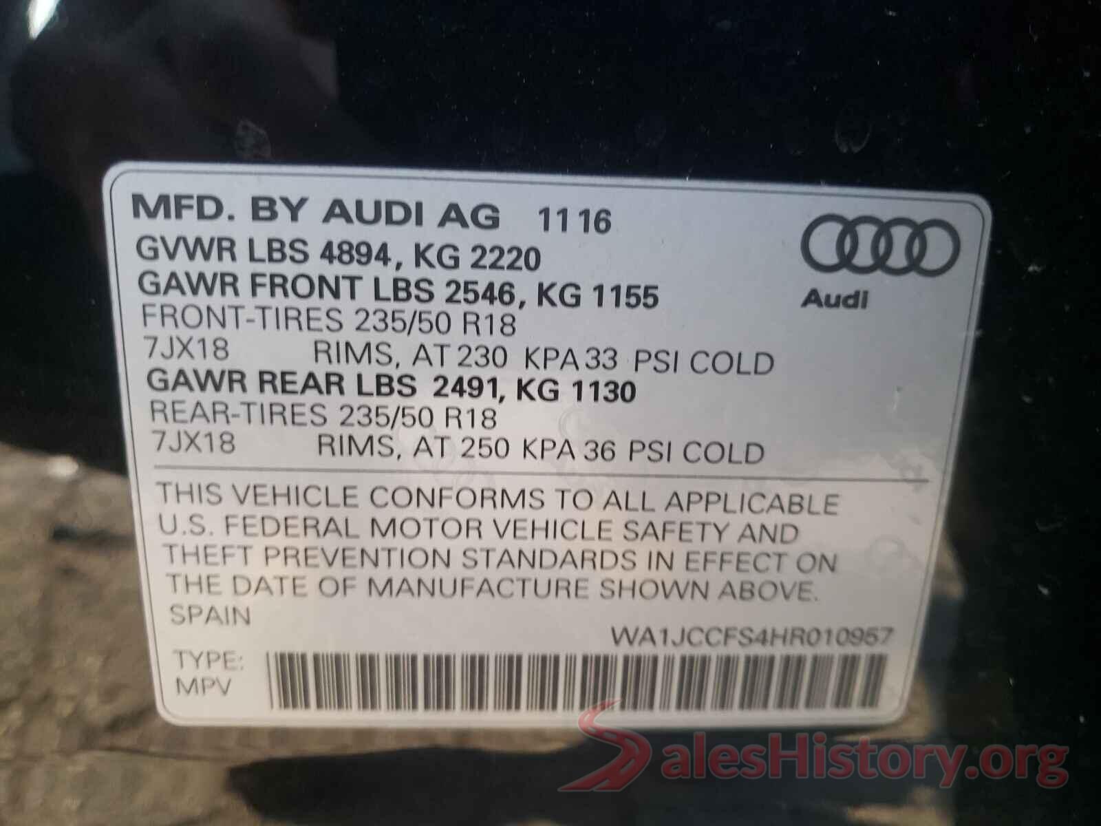 WA1JCCFS4HR010957 2017 AUDI Q3