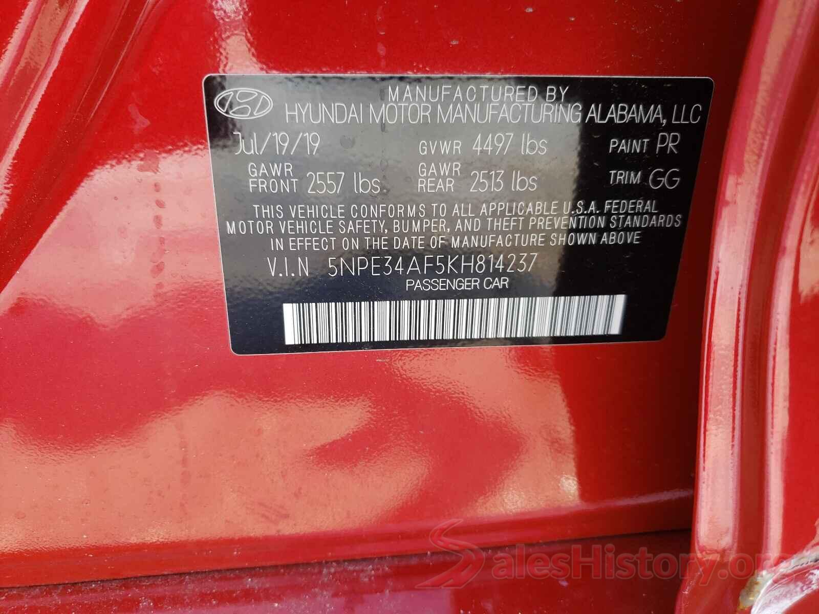 5NPE34AF5KH814237 2019 HYUNDAI SONATA