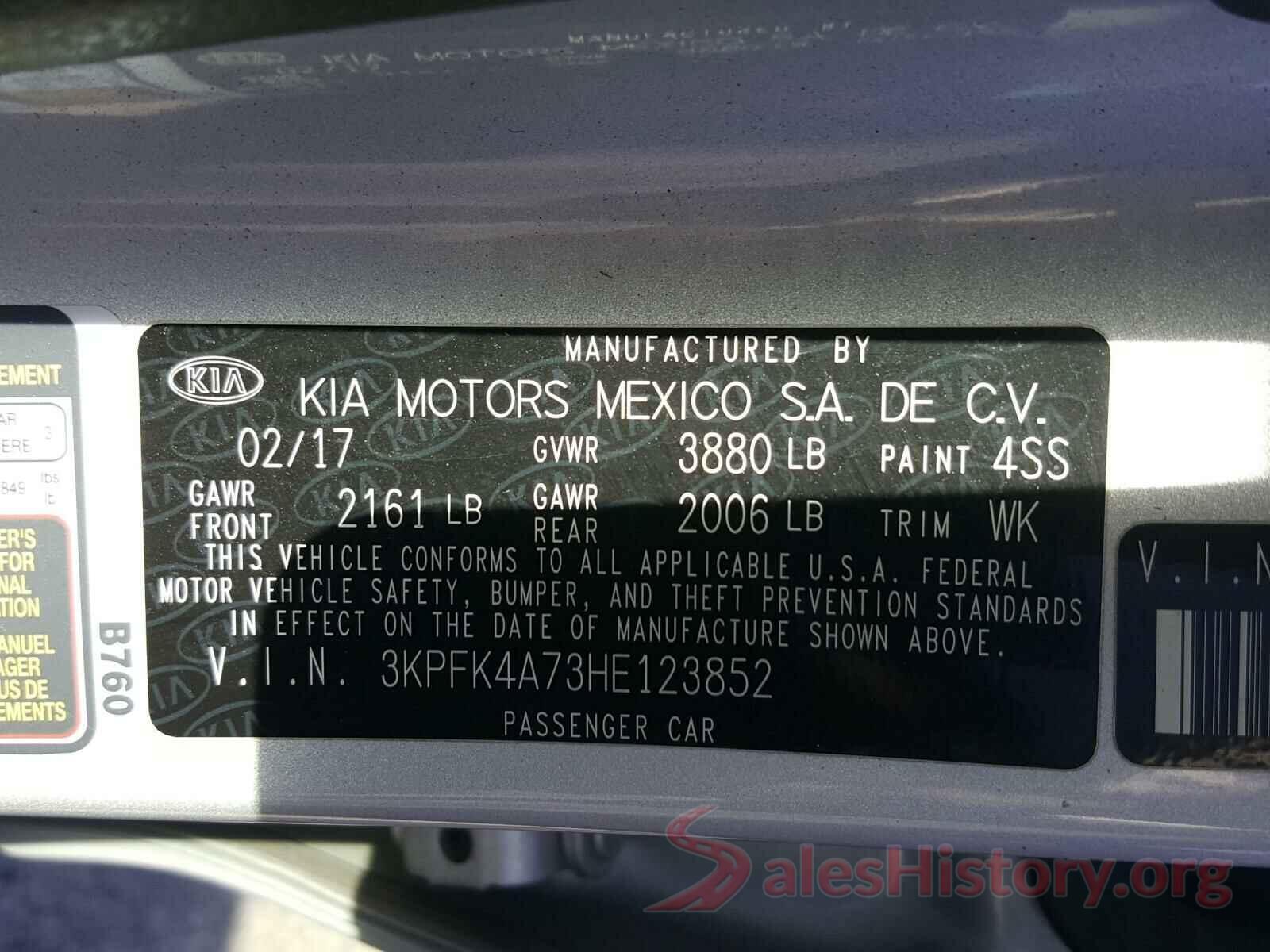 3KPFK4A73HE123852 2017 KIA FORTE