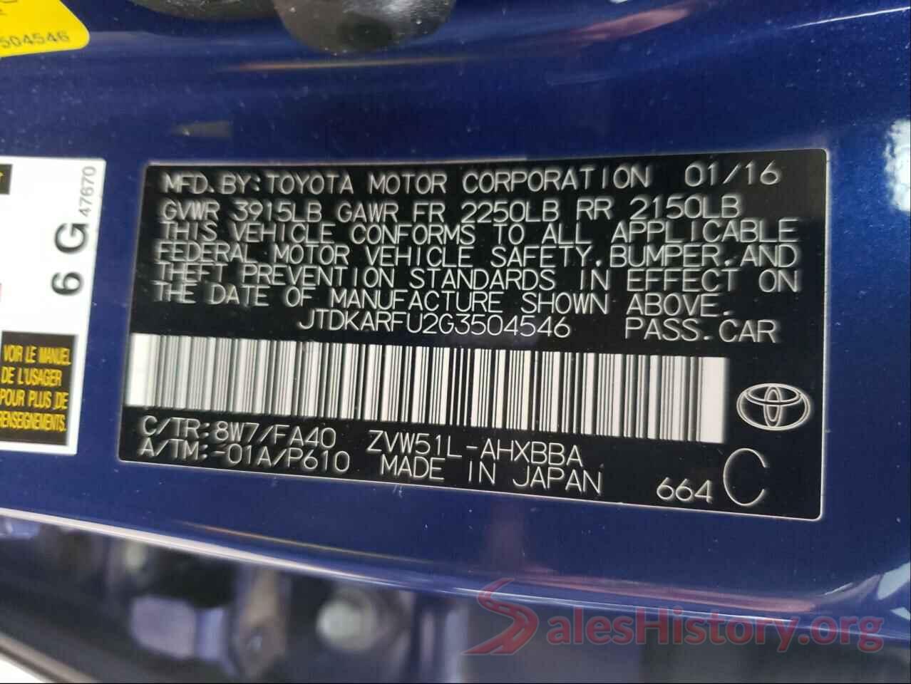 JTDKARFU2G3504546 2016 TOYOTA PRIUS