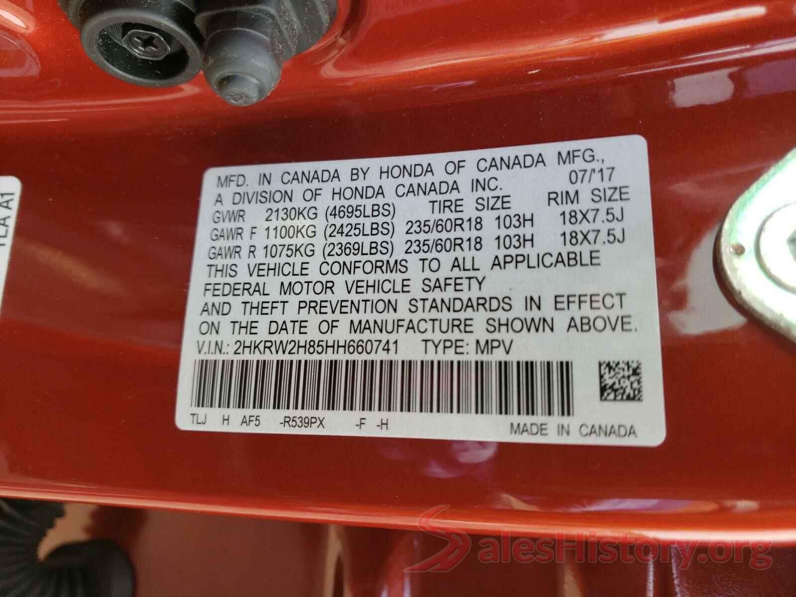 2HKRW2H85HH660741 2017 HONDA CRV