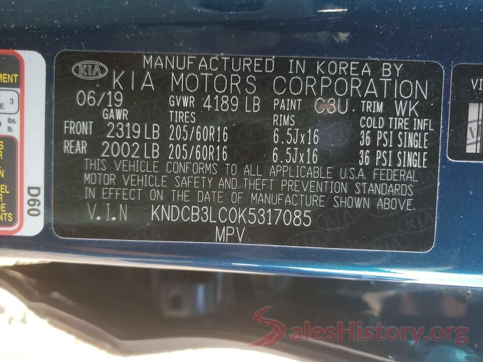 KNDCB3LC0K5317085 2019 KIA NIRO