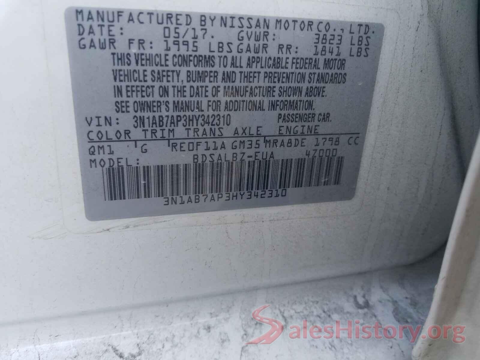 3N1AB7AP3HY342310 2017 NISSAN SENTRA