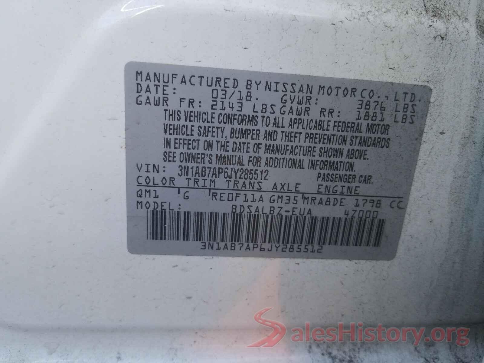 3N1AB7AP6JY285512 2018 NISSAN SENTRA