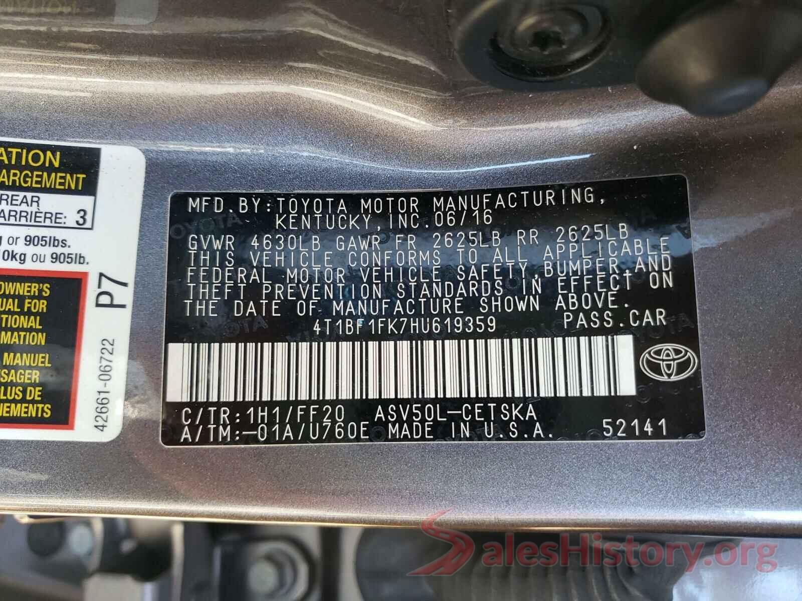 4T1BF1FK7HU619359 2017 TOYOTA CAMRY