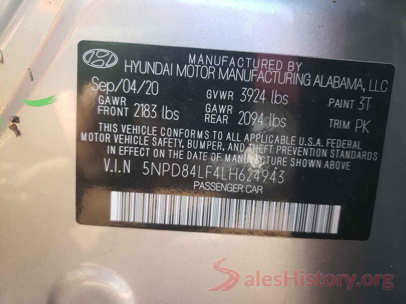 5NPD84LF4LH624943 2020 HYUNDAI ELANTRA