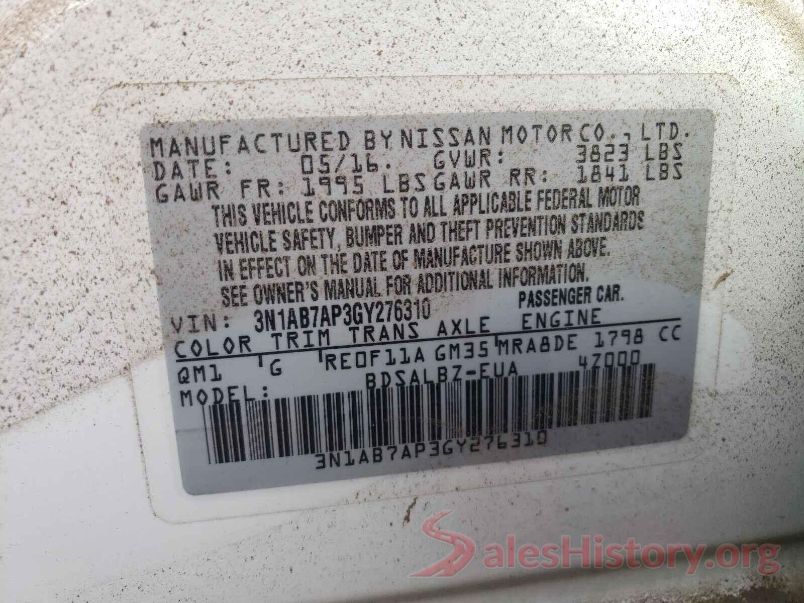 3N1AB7AP3GY276310 2016 NISSAN SENTRA