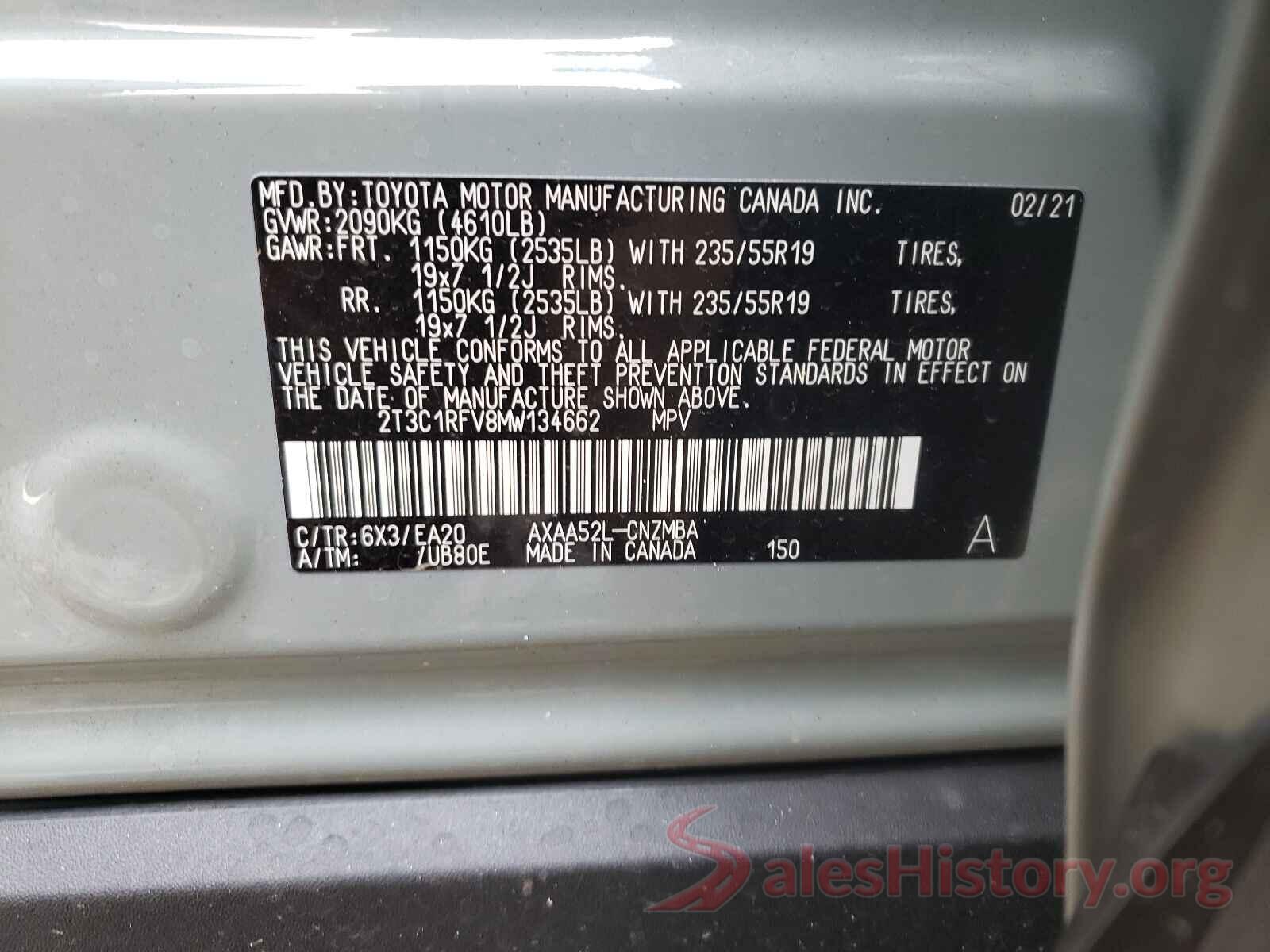 2T3C1RFV8MW134662 2021 TOYOTA RAV4