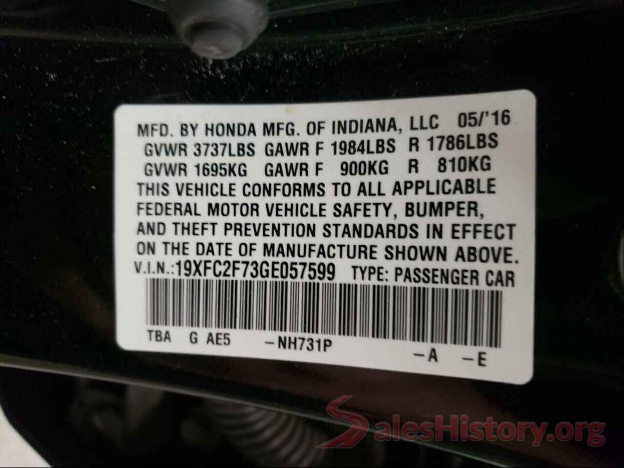 19XFC2F73GE057599 2016 HONDA CIVIC