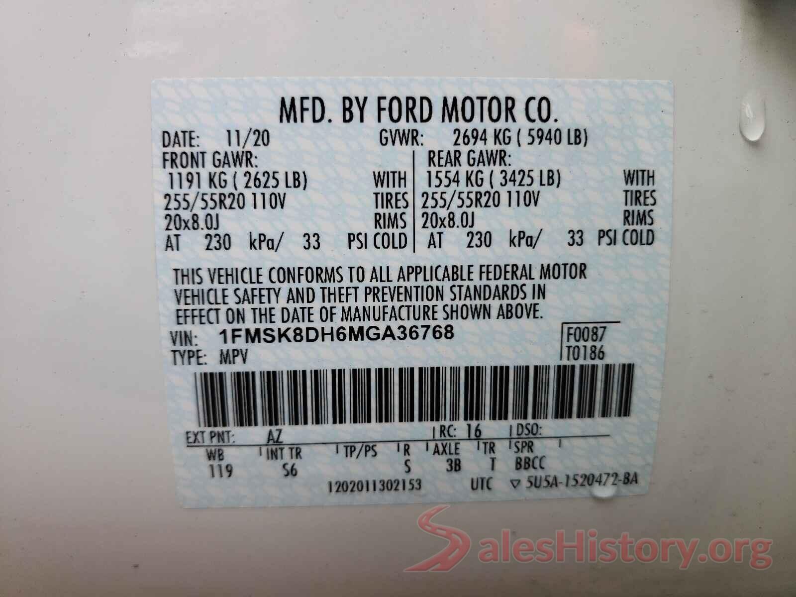 1FMSK8DH6MGA36768 2021 FORD EXPLORER