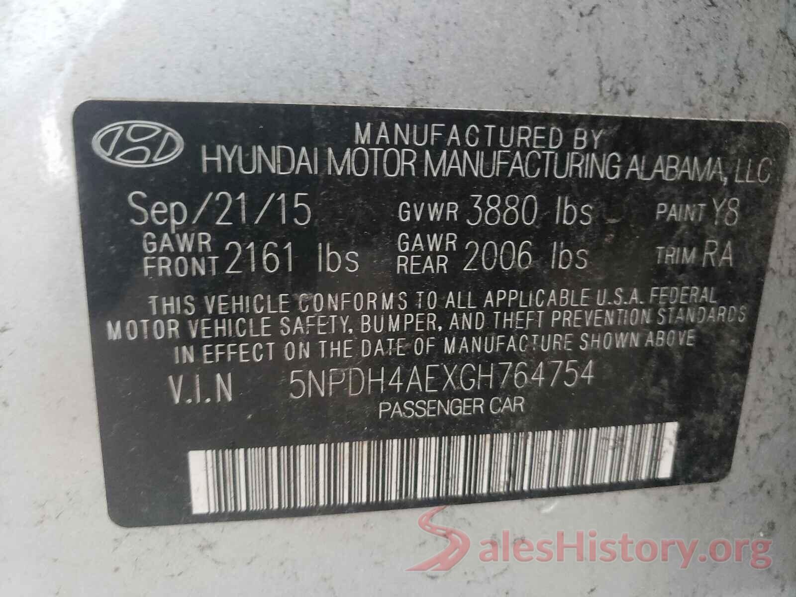 5NPDH4AEXGH764754 2016 HYUNDAI ELANTRA