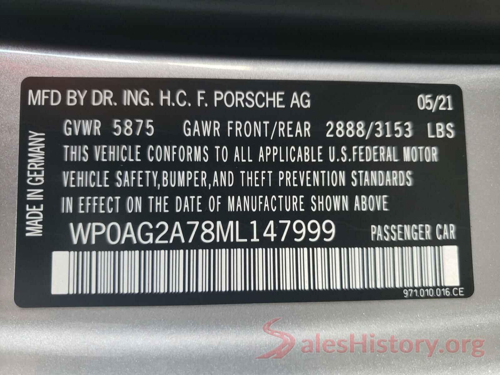 WP0AG2A78ML147999 2021 PORSCHE PANAMERA