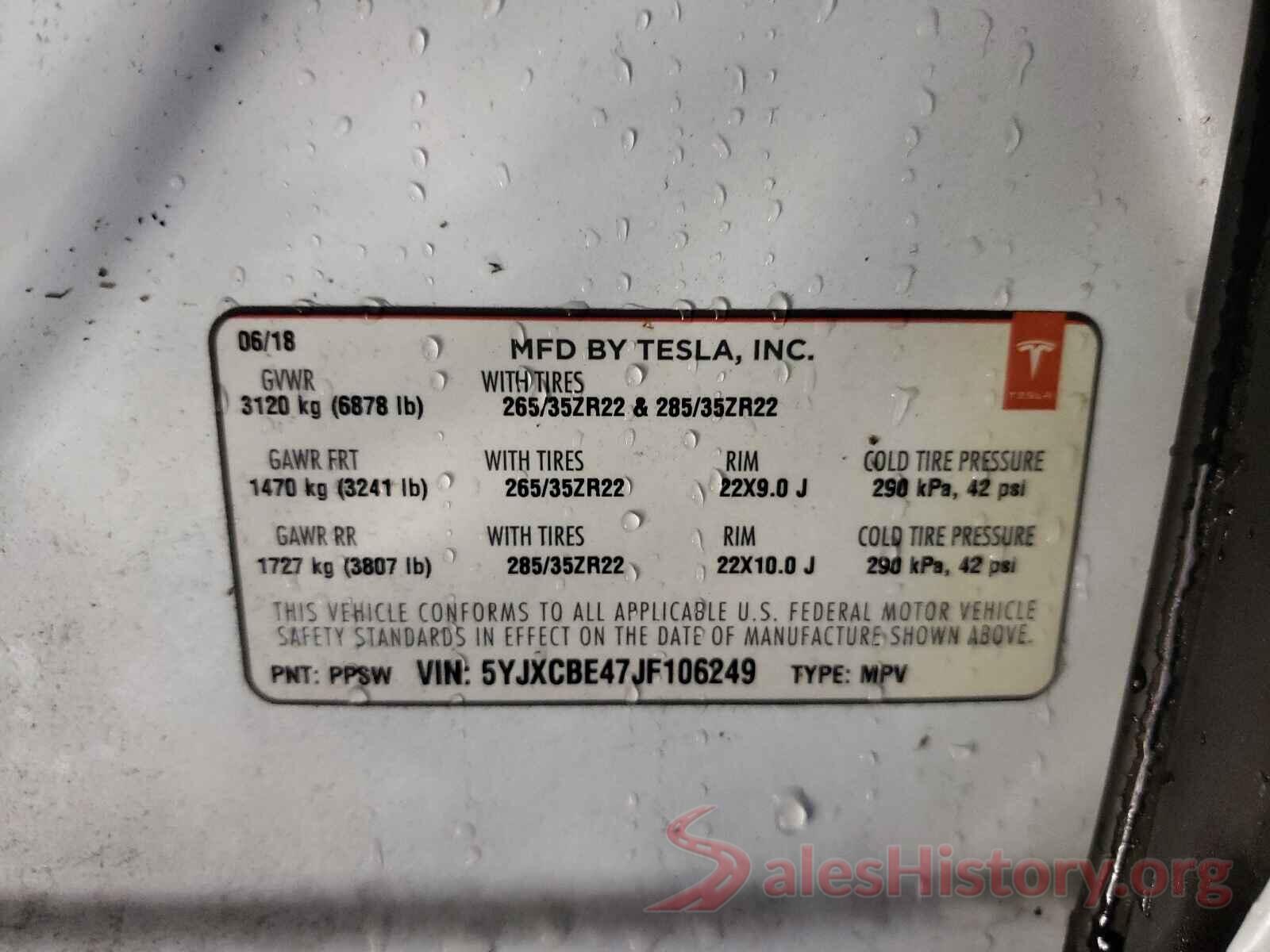 5YJXCBE47JF106249 2018 TESLA MODEL X