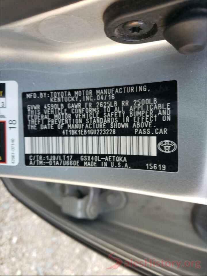 4T1BK1EB1GU223228 2016 TOYOTA AVALON