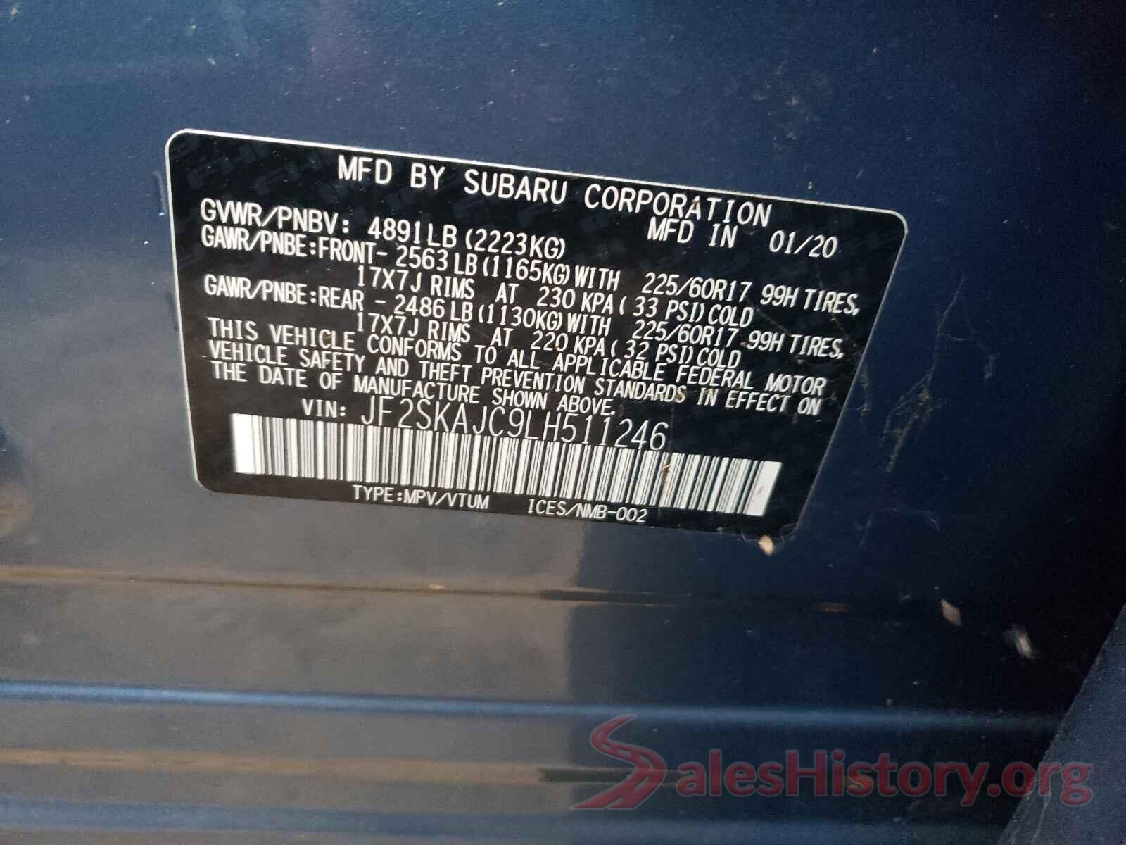 JF2SKAJC9LH511246 2020 SUBARU FORESTER