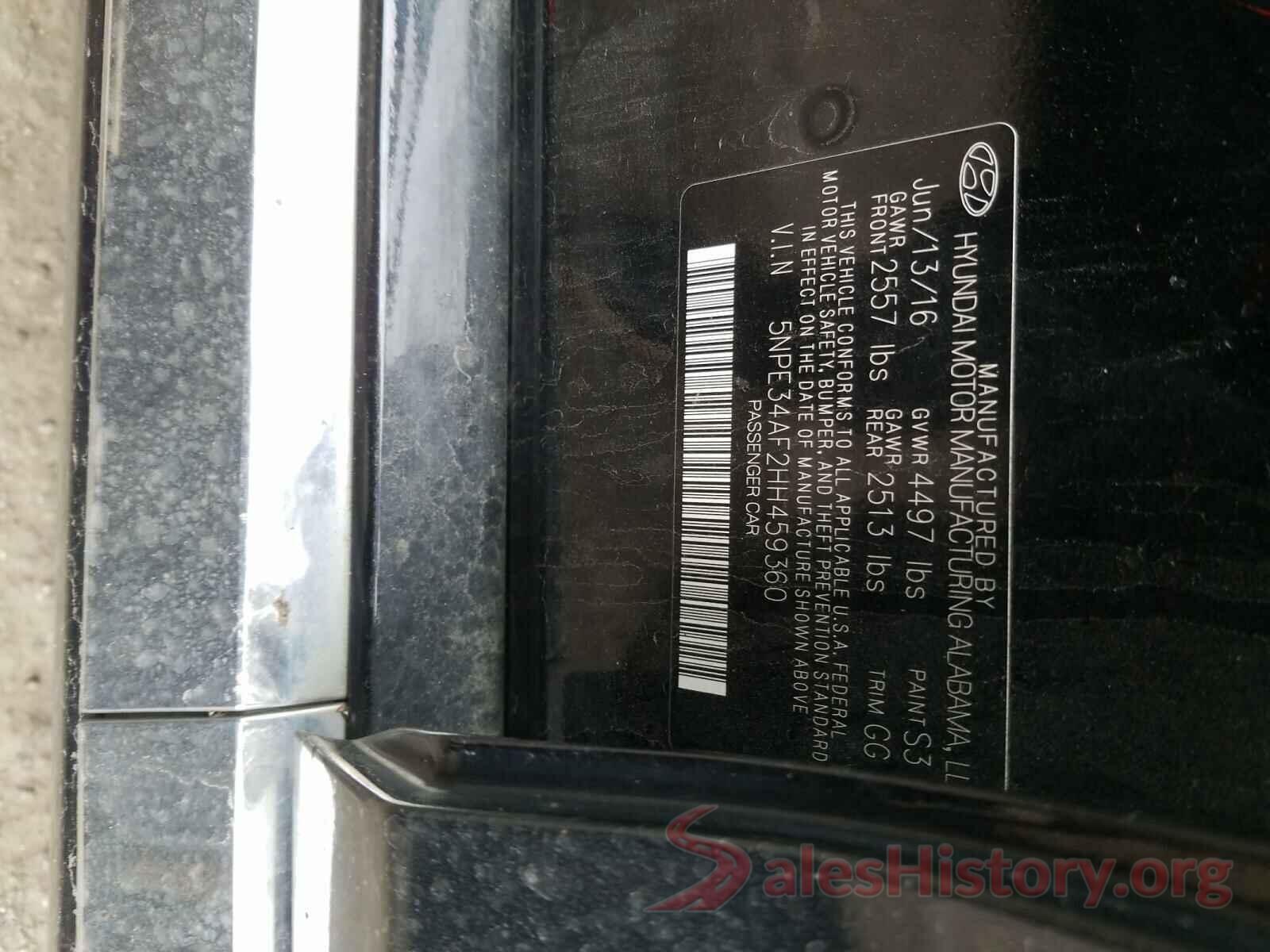 5NPE34AF2HH459360 2017 HYUNDAI SONATA