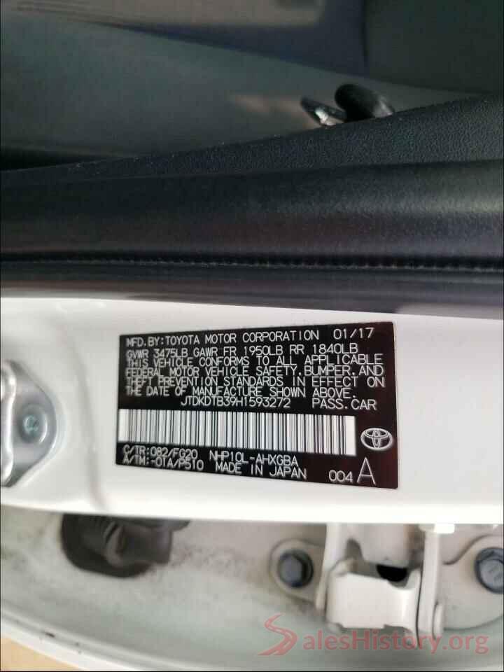 JTDKDTB39H1593272 2017 TOYOTA PRIUS