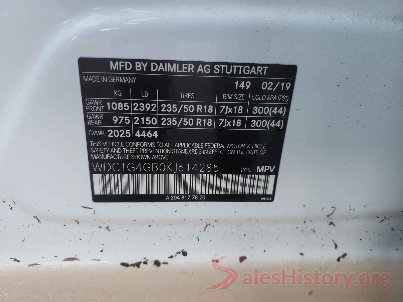 WDCTG4GB0KJ614285 2019 MERCEDES-BENZ GLA-CLASS