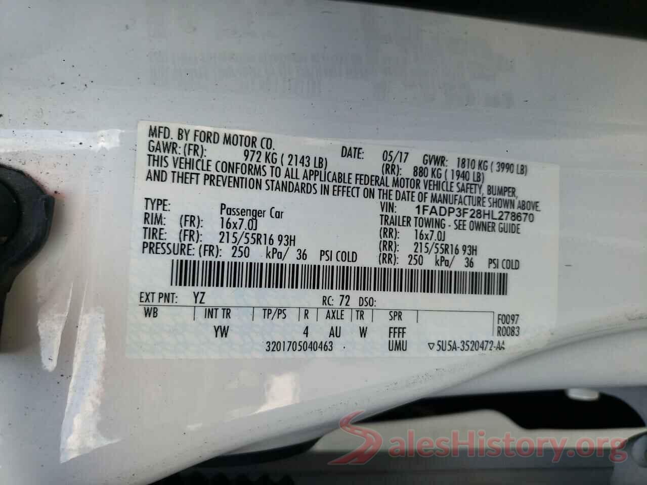 1FADP3F28HL278670 2017 FORD FOCUS