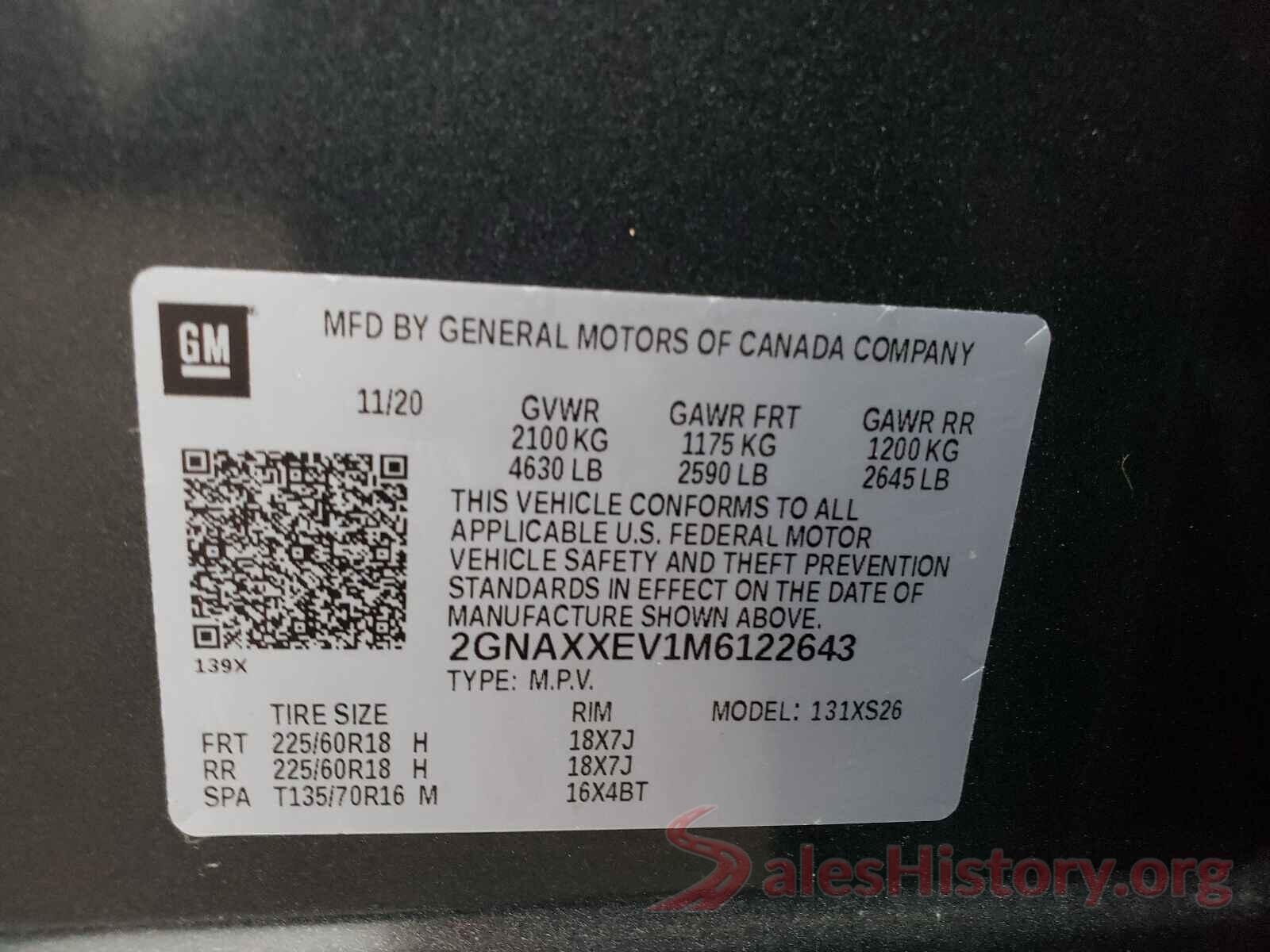 2GNAXXEV1M6122643 2021 CHEVROLET EQUINOX