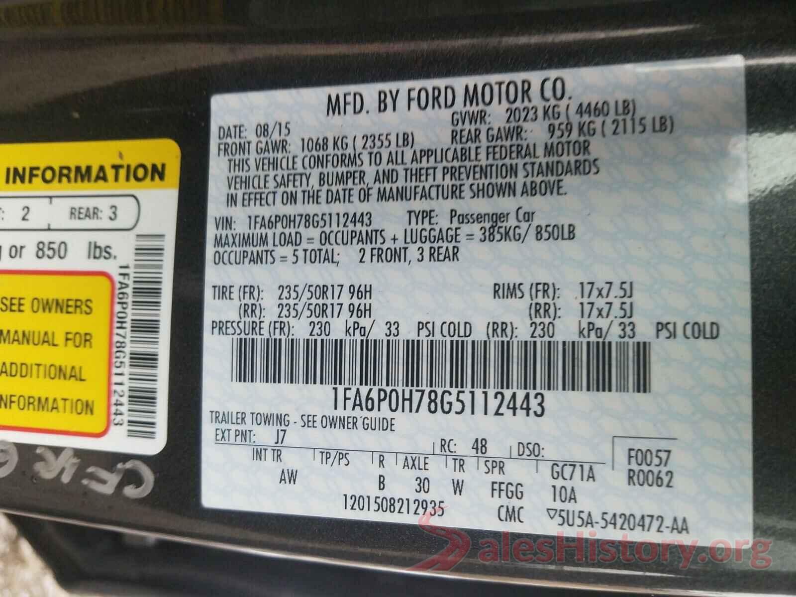 1FA6P0H78G5112443 2016 FORD FUSION