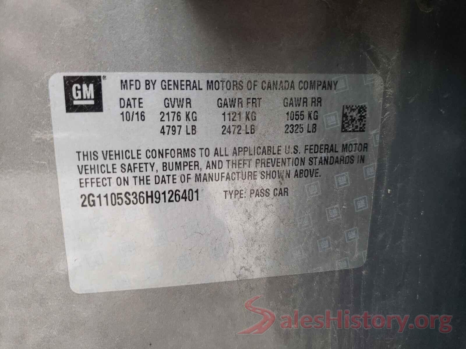 2G1105S36H9126401 2017 CHEVROLET IMPALA